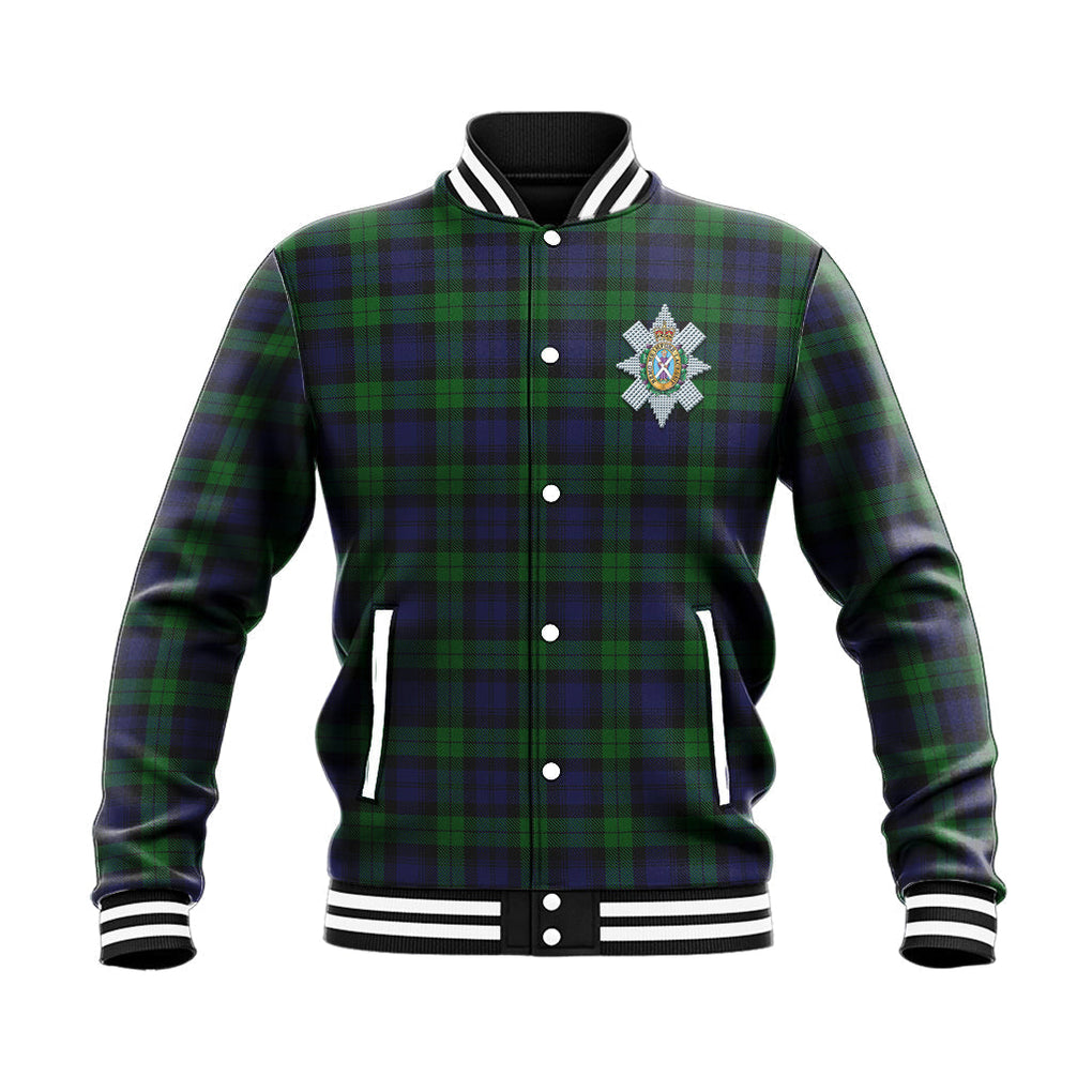 Black Watch Tartan Baseball Jacket with Family Crest - Tartan Vibes Clothing