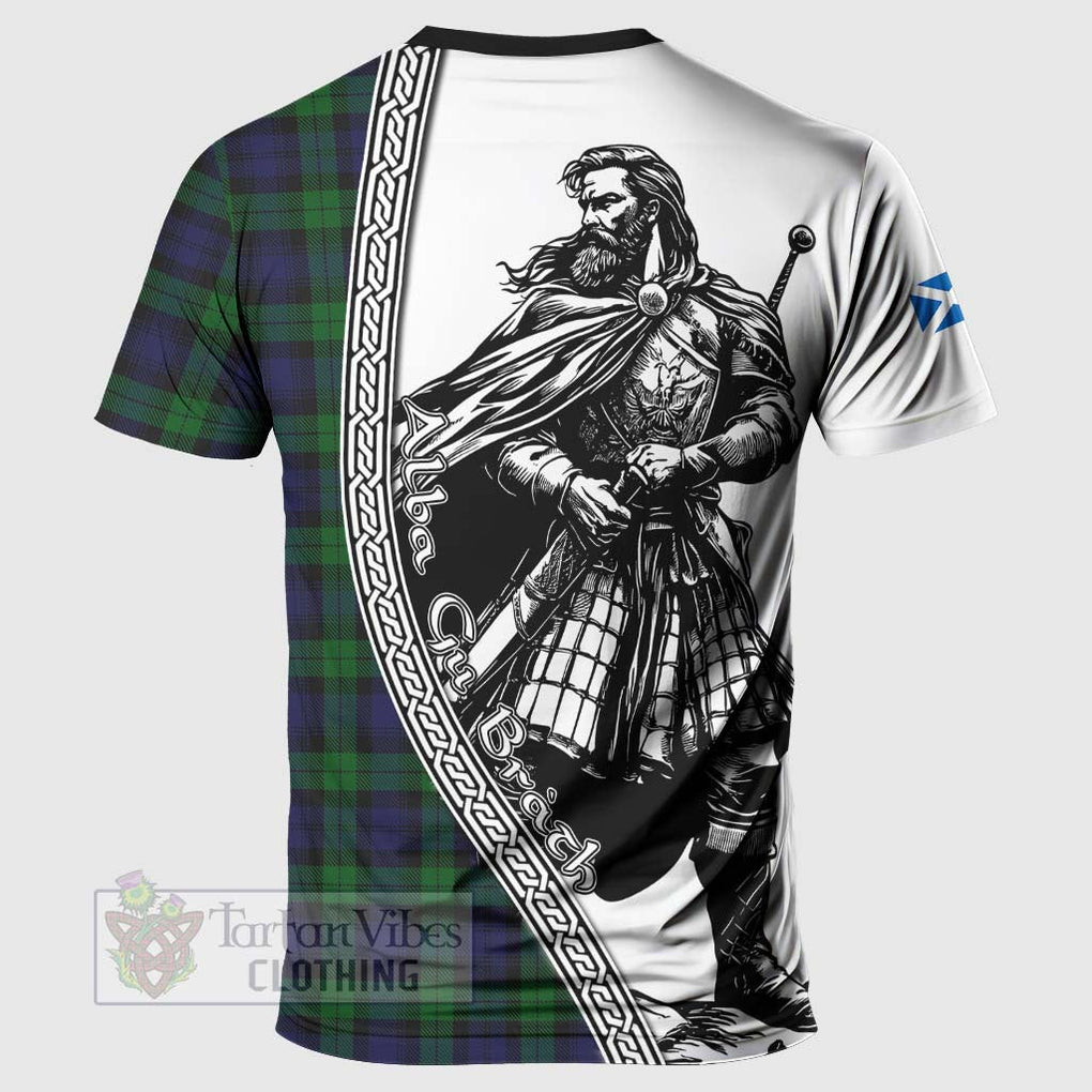 Tartan Vibes Clothing Black Watch Tartan Clan Crest T-Shirt with Highlander Warrior Celtic Style