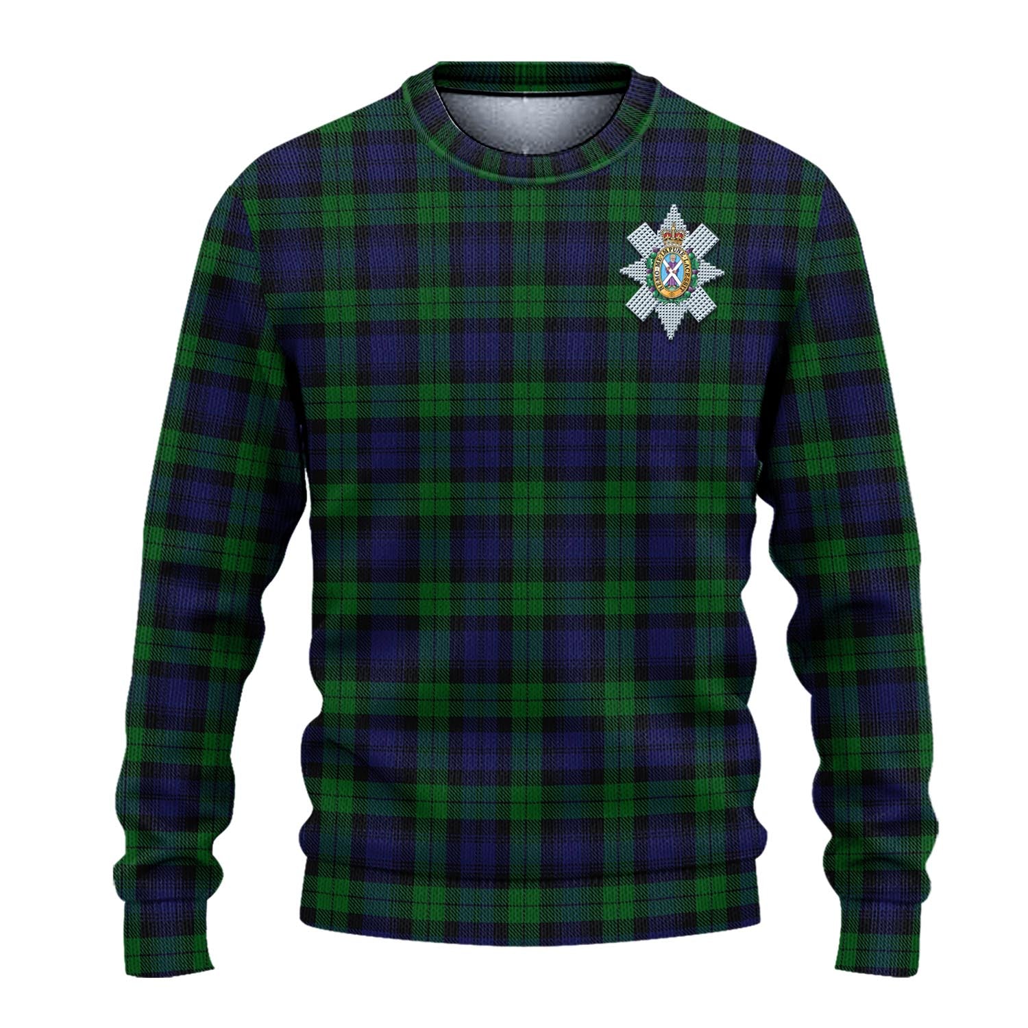 Black Watch Tartan Knitted Sweater with Family Crest - Tartanvibesclothing