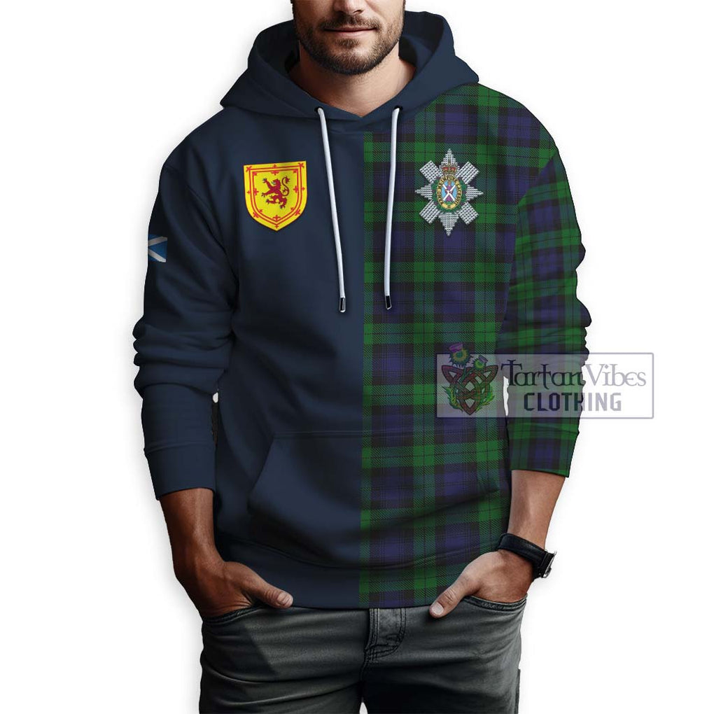 Tartan Vibes Clothing Black Watch Tartan Hoodie with Scottish Lion Royal Arm Half Style