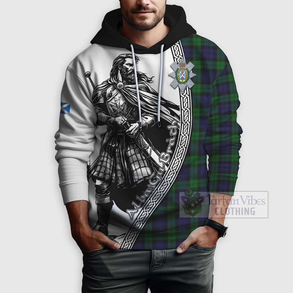 Tartan Vibes Clothing Black Watch Tartan Clan Crest Hoodie with Highlander Warrior Celtic Style