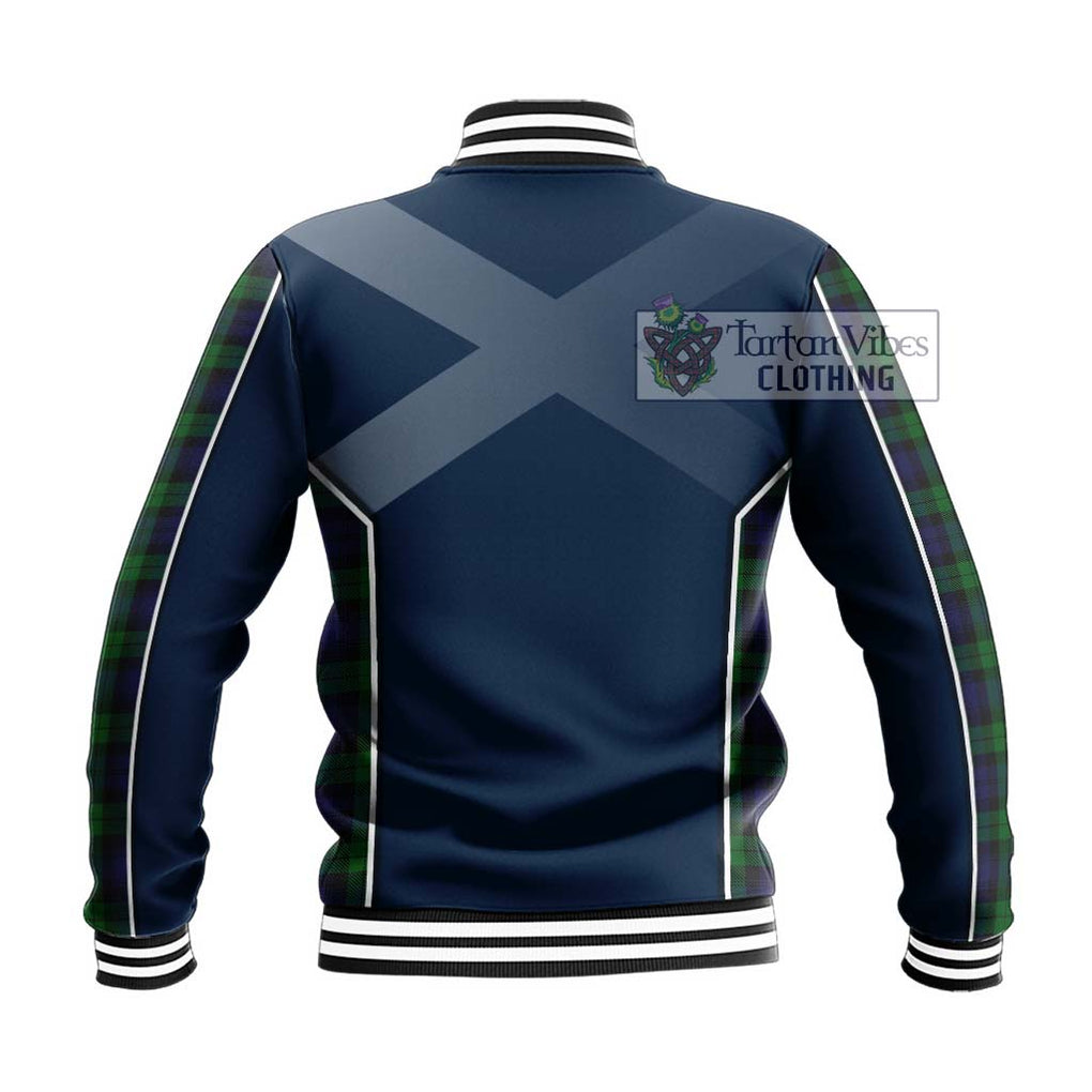 Black Watch Tartan Baseball Jacket with Family Crest and Lion Rampant Vibes Sport Style - Tartan Vibes Clothing