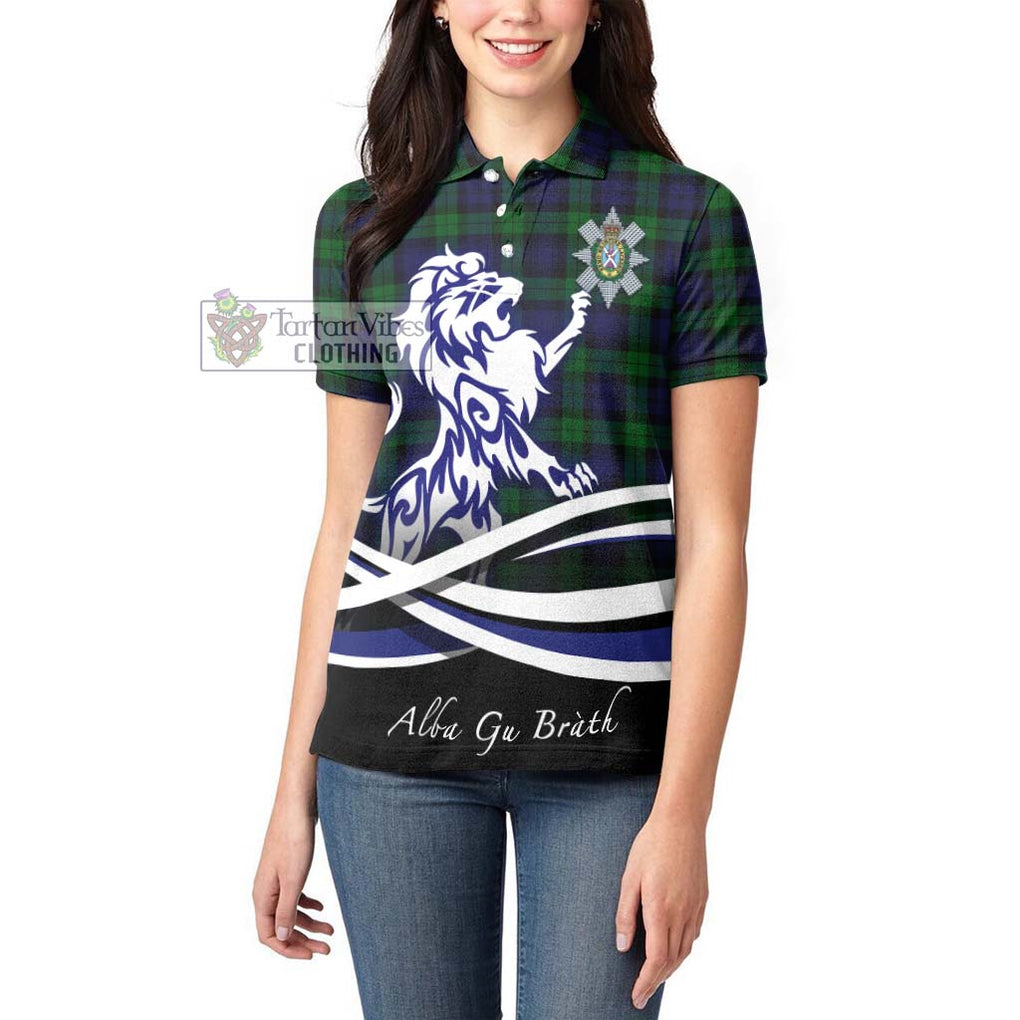 Black Watch Tartan Women's Polo Shirt with Alba Gu Brath Regal Lion Emblem - Tartanvibesclothing Shop