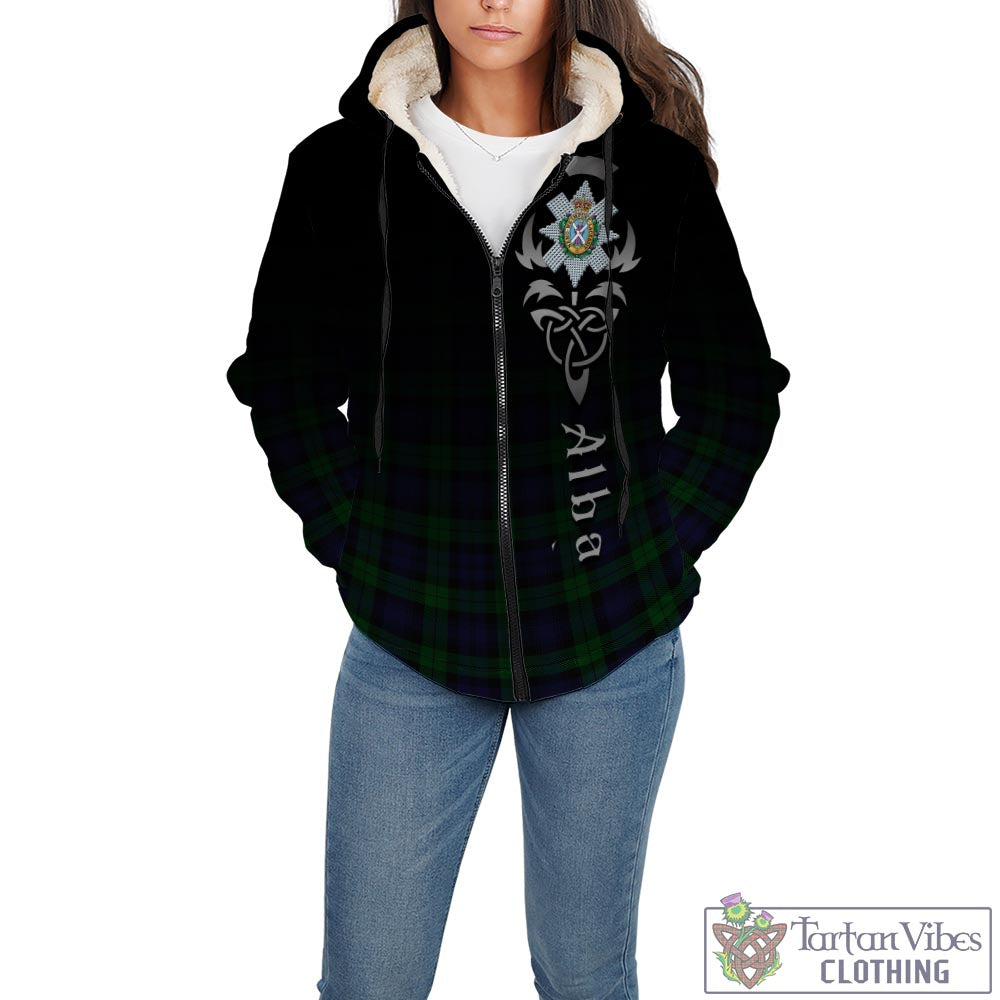 Tartan Vibes Clothing Black Watch Tartan Sherpa Hoodie Featuring Alba Gu Brath Family Crest Celtic Inspired