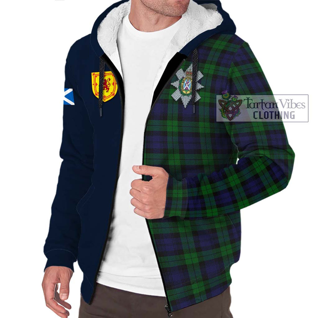 Tartan Vibes Clothing Black Watch Tartan Sherpa Hoodie with Scottish Lion Royal Arm Half Style