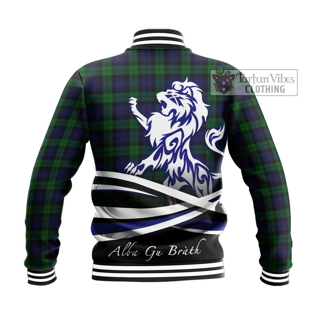 Black Watch Tartan Baseball Jacket with Alba Gu Brath Regal Lion Emblem - Tartanvibesclothing Shop