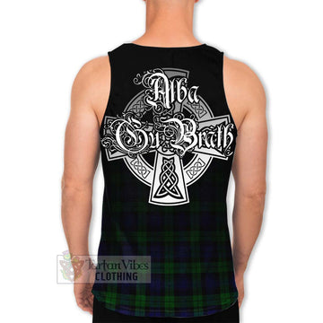 Black Watch Tartan Men's Tank Top Featuring Alba Gu Brath Family Crest Celtic Inspired