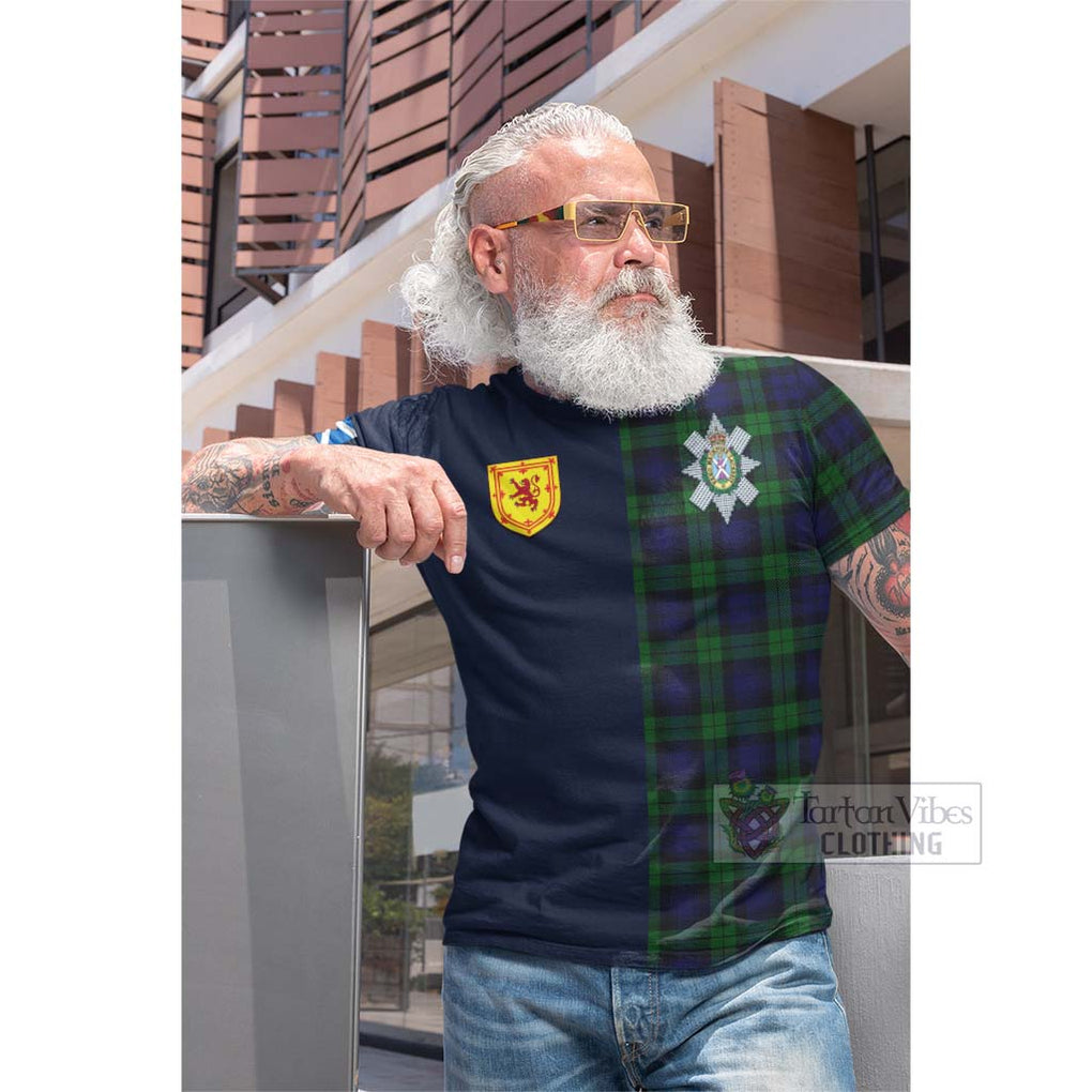 Tartan Vibes Clothing Black Watch Tartan Cotton T-shirt with Scottish Lion Royal Arm Half Style