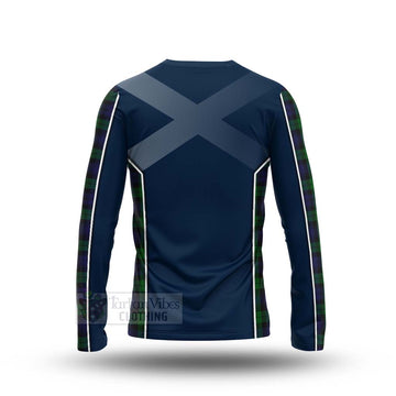 Black Watch Tartan Long Sleeve T-Shirt with Family Crest and Scottish Thistle Vibes Sport Style