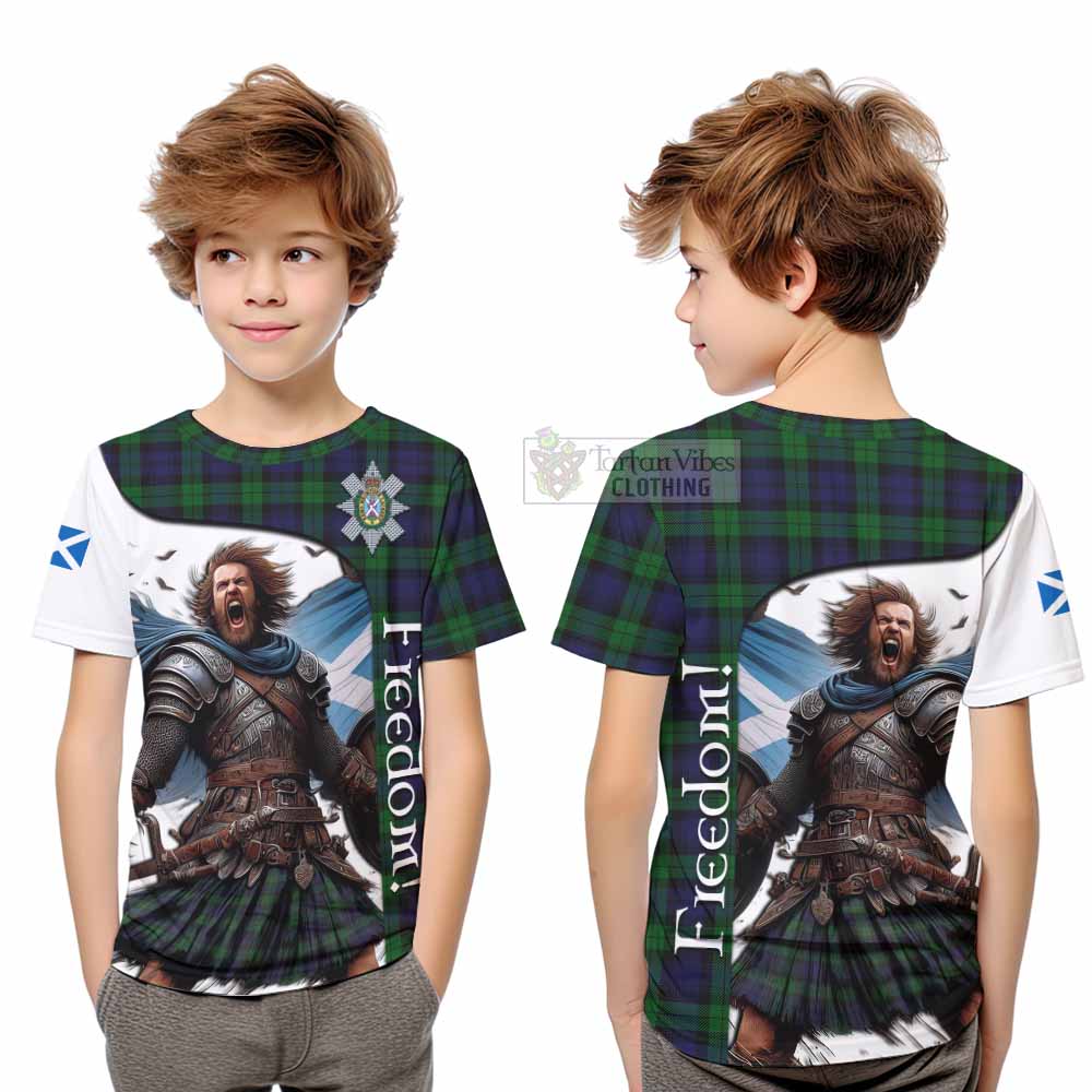 Tartan Vibes Clothing Black Watch Crest Tartan Kid T-Shirt Inspired by the Freedom of Scottish Warrior