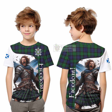 Black Watch Crest Tartan Kid T-Shirt Inspired by the Freedom of Scottish Warrior