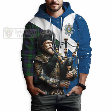 Black Watch Tartan Hoodie with Family Crest Scottish Bagpiper Vibes