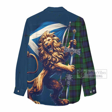 Black Watch Tartan Family Crest Women's Casual Shirt with Scottish Majestic Lion