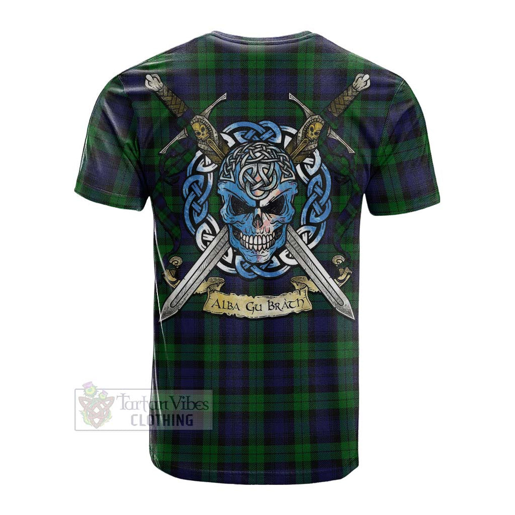 Tartan Vibes Clothing Black Watch Tartan Cotton T-shirt with Family Crest Celtic Skull Style