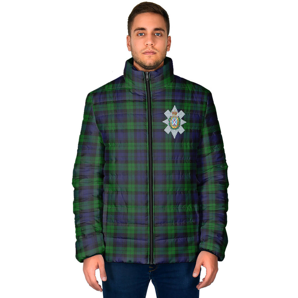 Black Watch Tartan Padded Jacket with Family Crest - Tartan Vibes Clothing