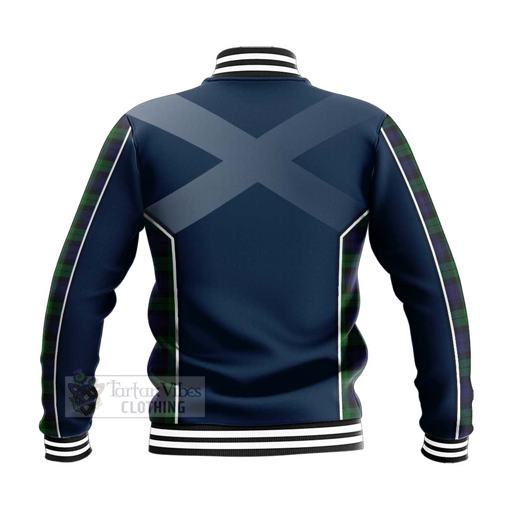 Tartan Vibes Clothing Black Watch Tartan Baseball Jacket with Family Crest and Scottish Thistle Vibes Sport Style