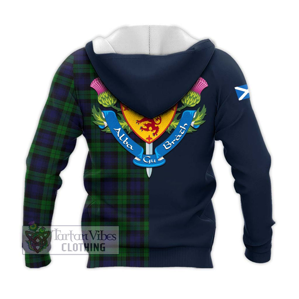 Tartan Vibes Clothing Black Watch Tartan Knitted Hoodie with Scottish Lion Royal Arm Half Style