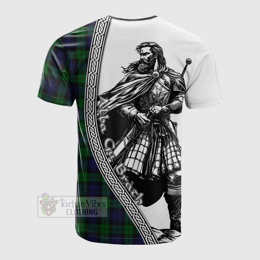 Tartan Vibes Clothing Black Watch Tartan Clan Crest Cotton T-shirt with Highlander Warrior Celtic Style