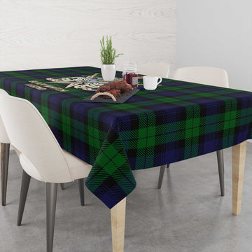 Black Watch Tartan Tablecloth with Clan Crest and the Golden Sword of Courageous Legacy