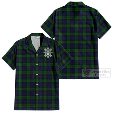 Black Watch Tartan Cotton Hawaiian Shirt with Family Crest