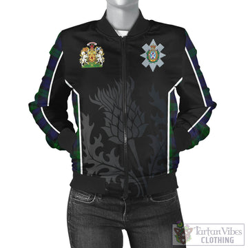 Black Watch Tartan Bomber Jacket with Family Crest and Scottish Thistle Vibes Sport Style