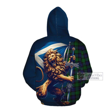 Black Watch Tartan Family Crest Cotton Hoodie with Scottish Majestic Lion