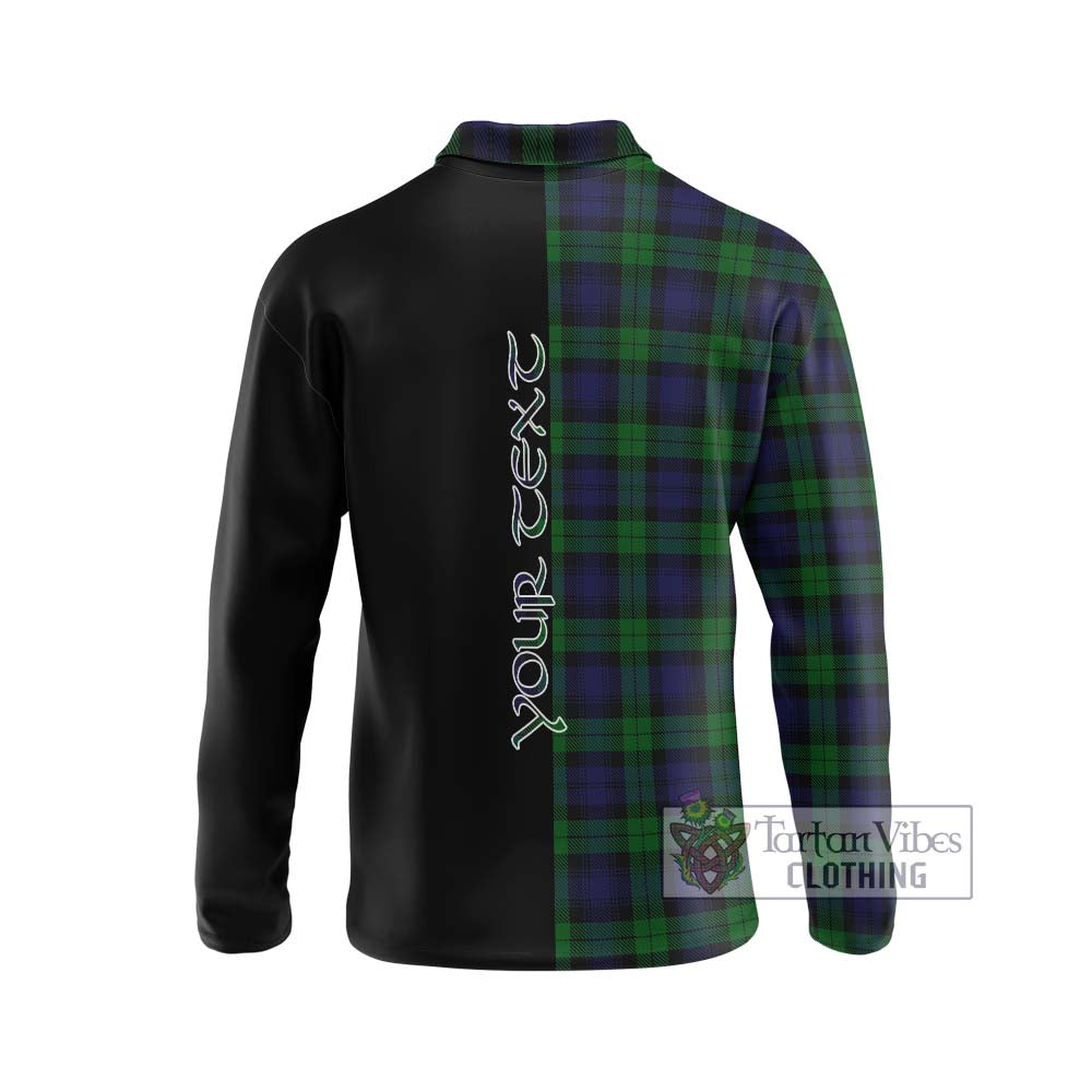 Black Watch Tartan Long Sleeve Polo Shirt with Family Crest and Half Of Me Style - Tartanvibesclothing Shop