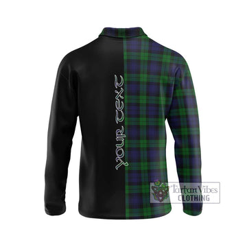 Black Watch Tartan Long Sleeve Polo Shirt with Family Crest and Half Of Me Style