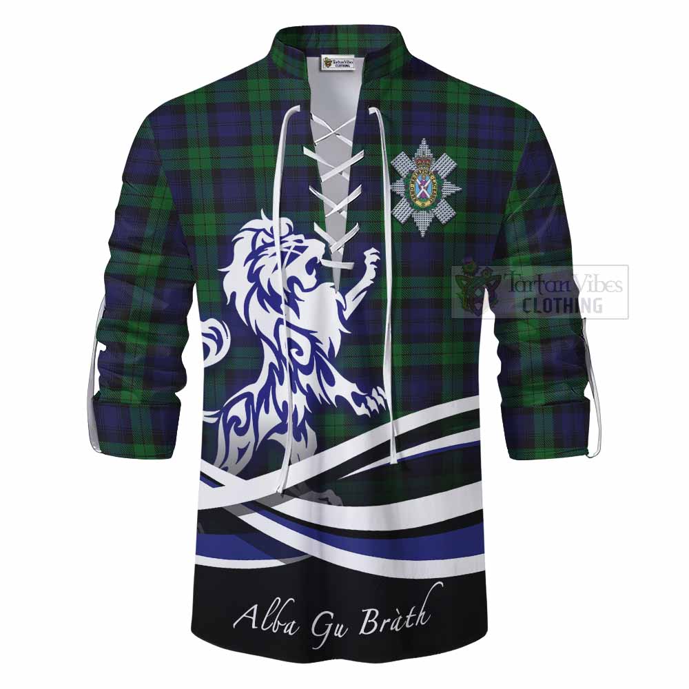 Tartan Vibes Clothing Black Watch Tartan Ghillie Kilt Shirt with Alba Gu Brath Regal Lion Emblem