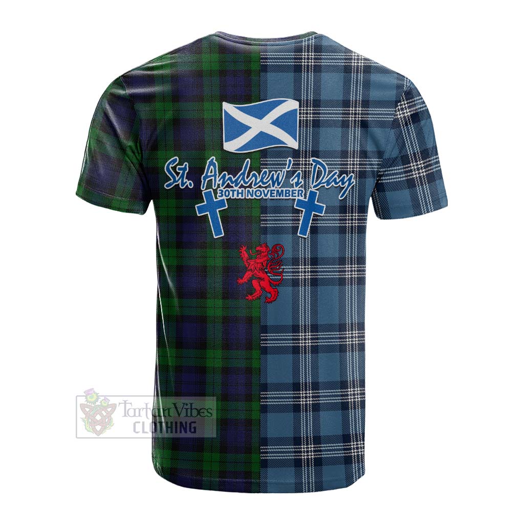 Tartan Vibes Clothing Black Watch Tartan Cotton T-shirt Happy St. Andrew's Day Half Tartan Style