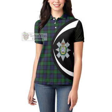 Black Watch Tartan Women's Polo Shirt with Family Crest Circle Style