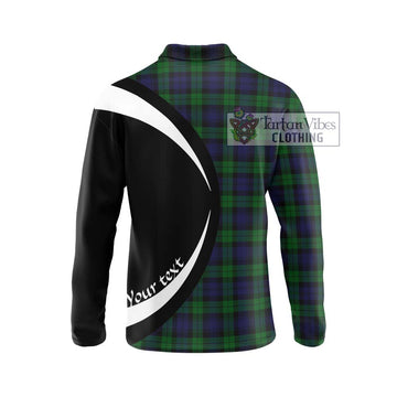 Black Watch Tartan Long Sleeve Polo Shirt with Family Crest Circle Style