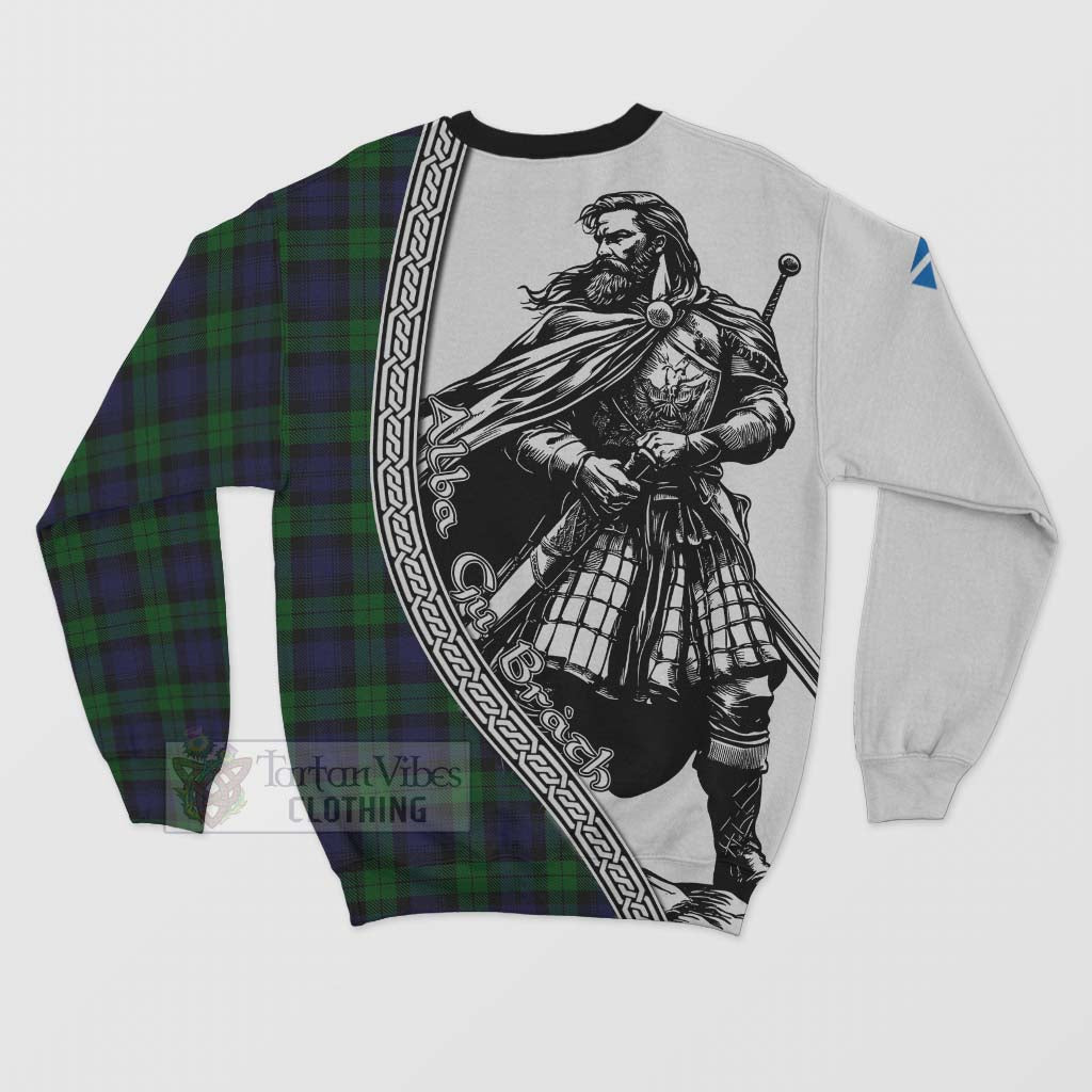 Tartan Vibes Clothing Black Watch Tartan Clan Crest Sweatshirt with Highlander Warrior Celtic Style