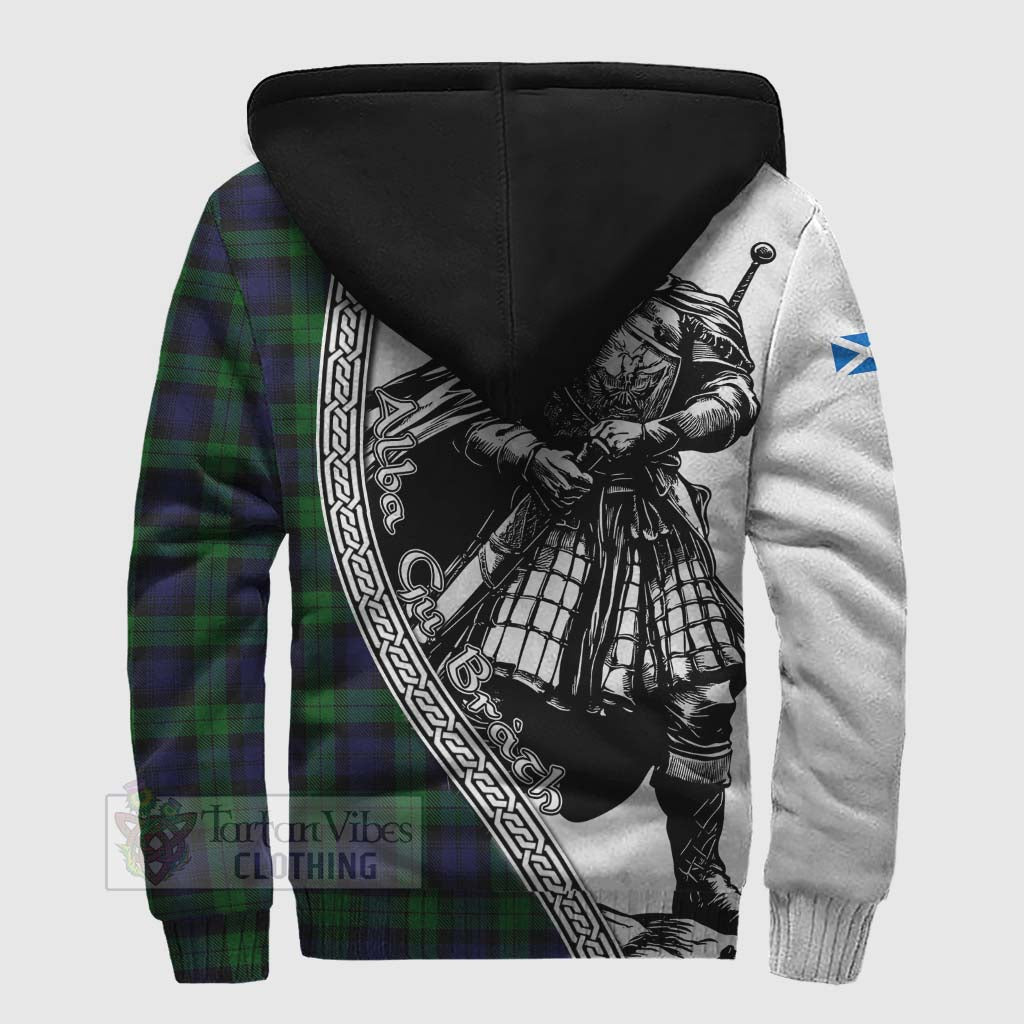 Tartan Vibes Clothing Black Watch Tartan Clan Crest Sherpa Hoodie with Highlander Warrior Celtic Style