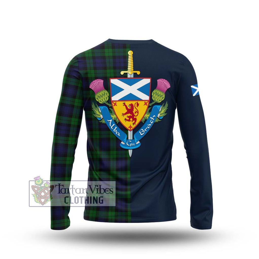 Tartan Vibes Clothing Black Watch Tartan Long Sleeve T-Shirt with Scottish Lion Royal Arm Half Style