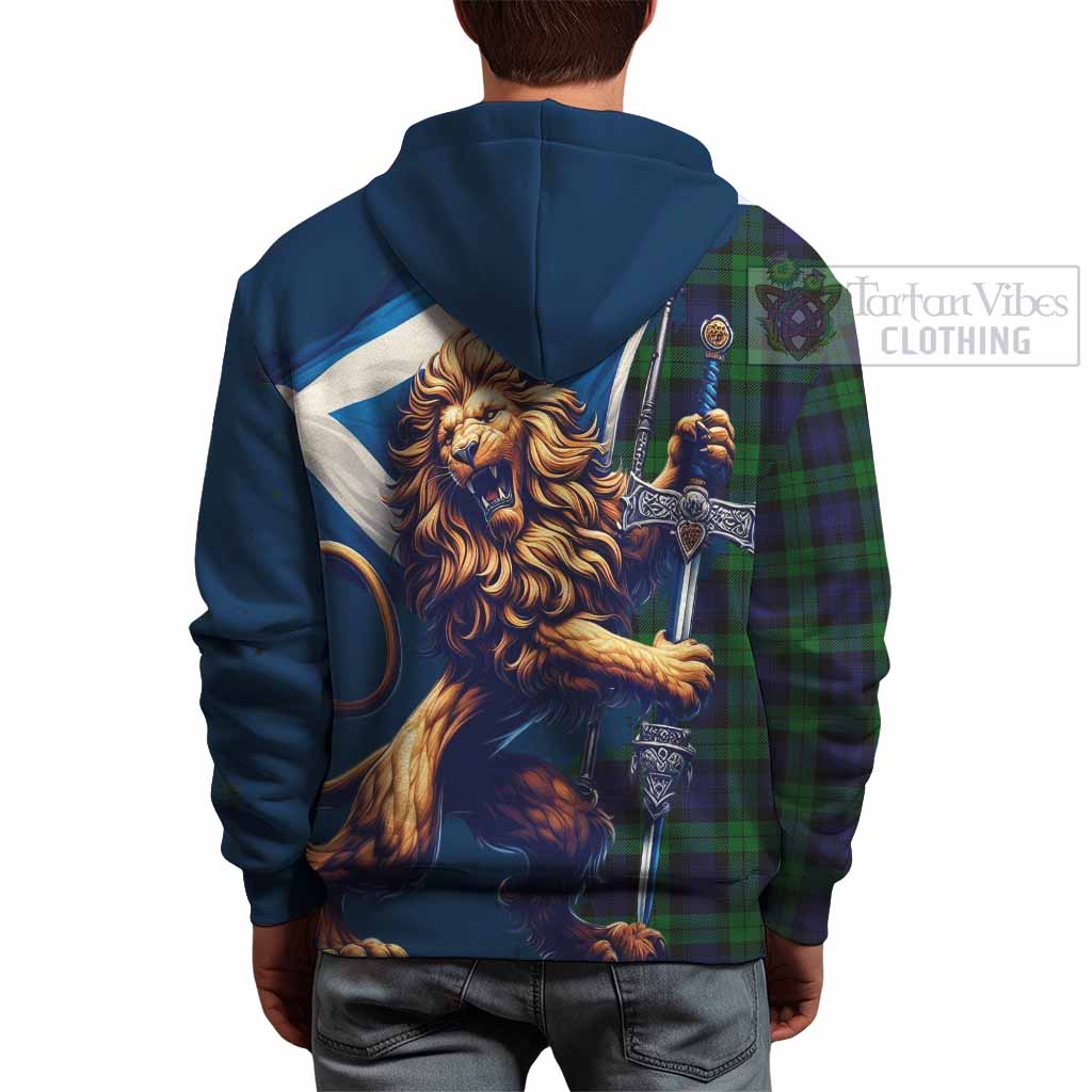 Tartan Vibes Clothing Black Watch Tartan Family Crest Hoodie with Scottish Majestic Lion