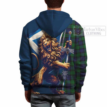 Black Watch Tartan Family Crest Hoodie with Scottish Majestic Lion