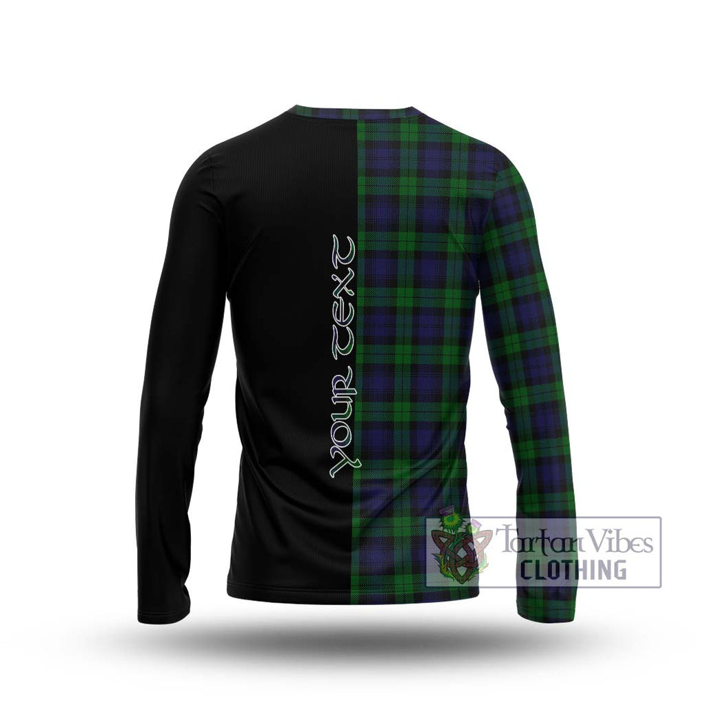 Black Watch Tartan Long Sleeve T-Shirt with Family Crest and Half Of Me Style - Tartanvibesclothing Shop