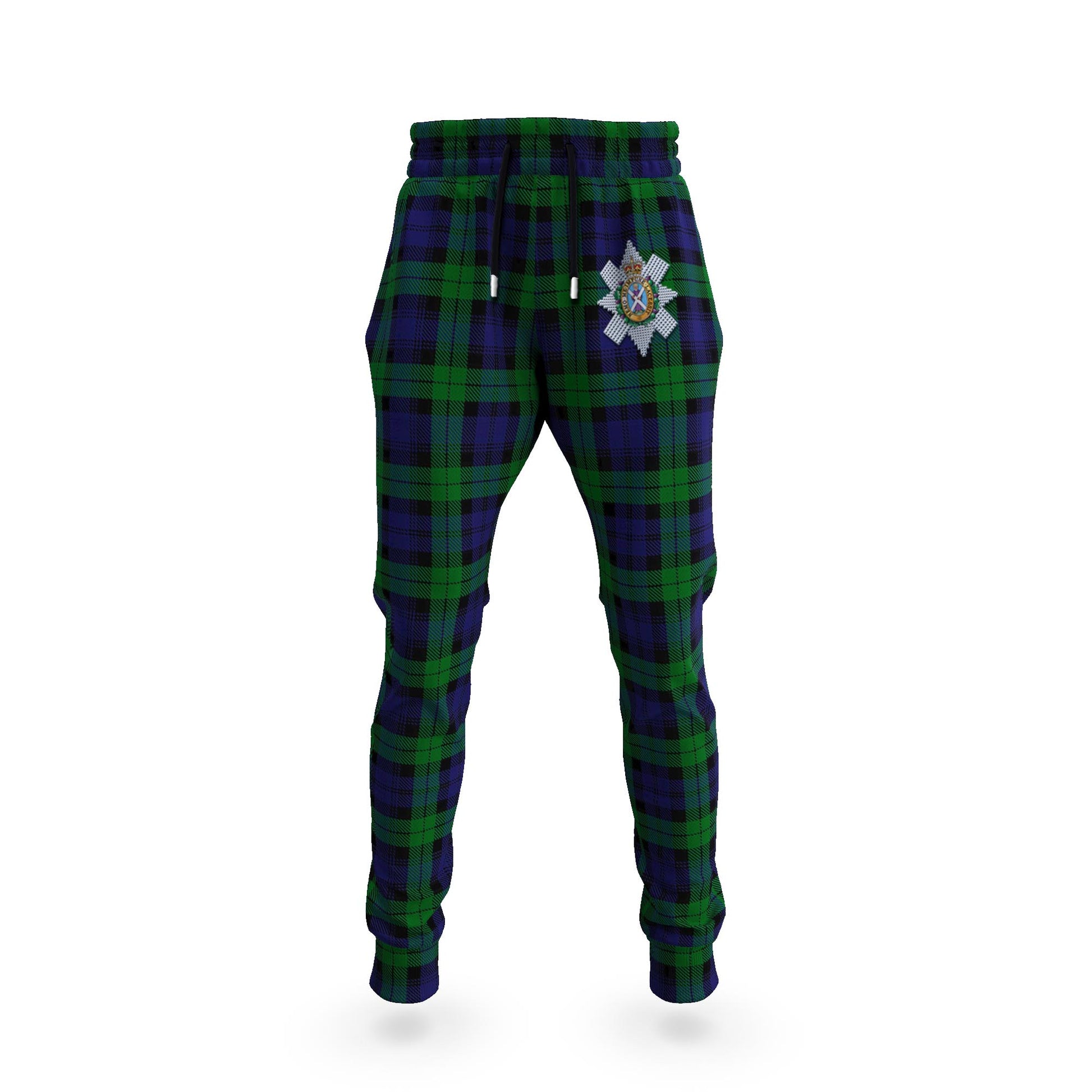 Black Watch Tartan Joggers Pants with Family Crest 5XL - Tartan Vibes Clothing