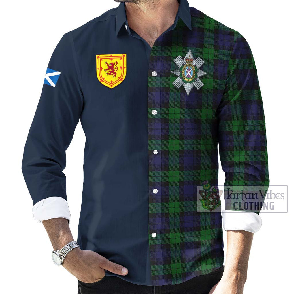 Tartan Vibes Clothing Black Watch Tartan Long Sleeve Button Shirt with Scottish Lion Royal Arm Half Style