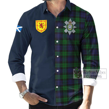 Black Watch Tartan Long Sleeve Button Shirt Alba with Scottish Lion Royal Arm Half Style