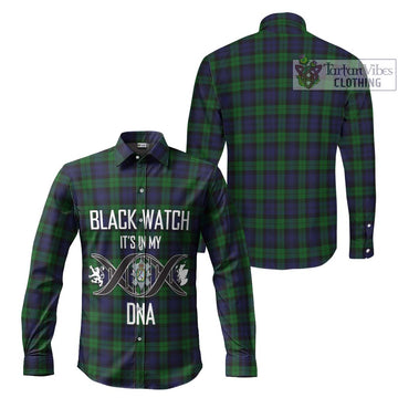 Black Watch Tartan Long Sleeve Button Shirt with Family Crest DNA In Me Style