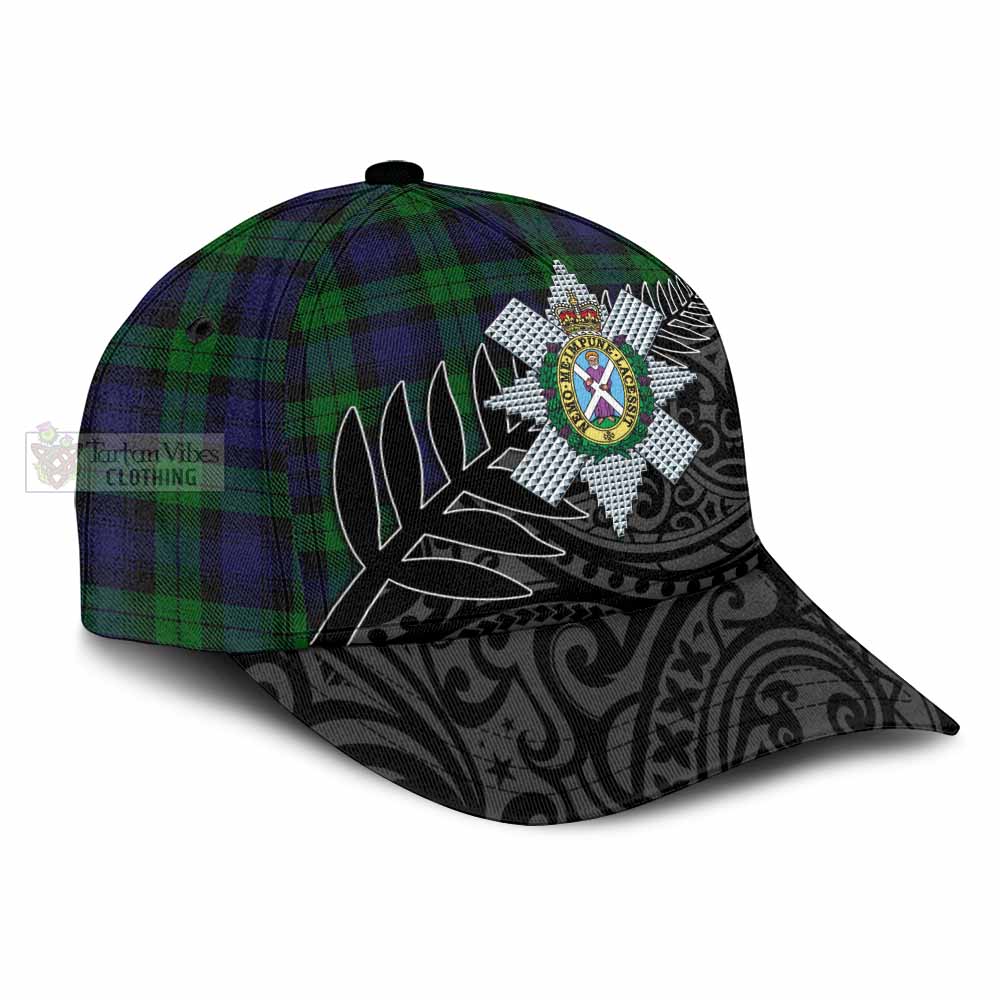 Tartan Vibes Clothing Black Watch Tartan Classic Cap with New Zealand Silver Fern Half Style