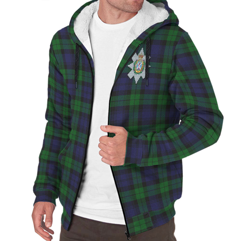 Black Watch Tartan Sherpa Hoodie with Family Crest - Tartanvibesclothing