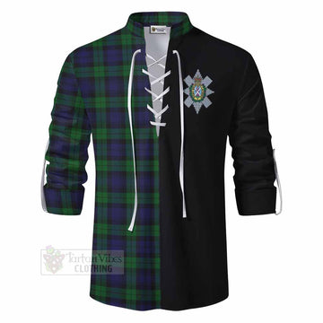 Black Watch Tartan Ghillie Kilt Shirt with Family Crest and Half Of Me Style