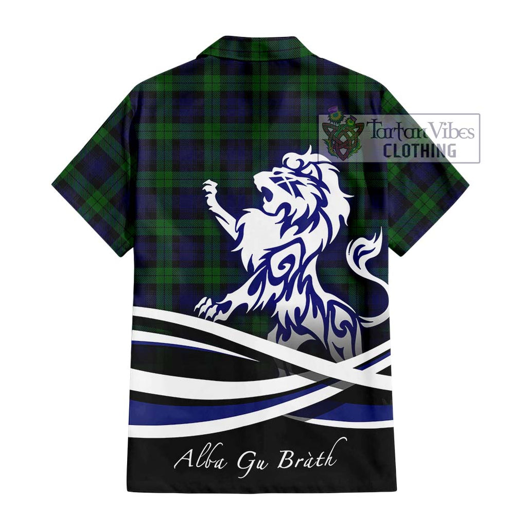 Black Watch Tartan Short Sleeve Button Shirt with Alba Gu Brath Regal Lion Emblem - Tartanvibesclothing Shop