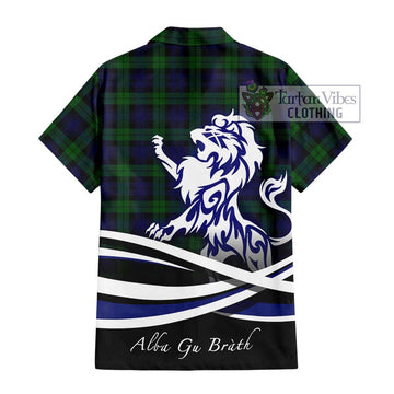 Black Watch Tartan Short Sleeve Button Shirt with Alba Gu Brath Regal Lion Emblem