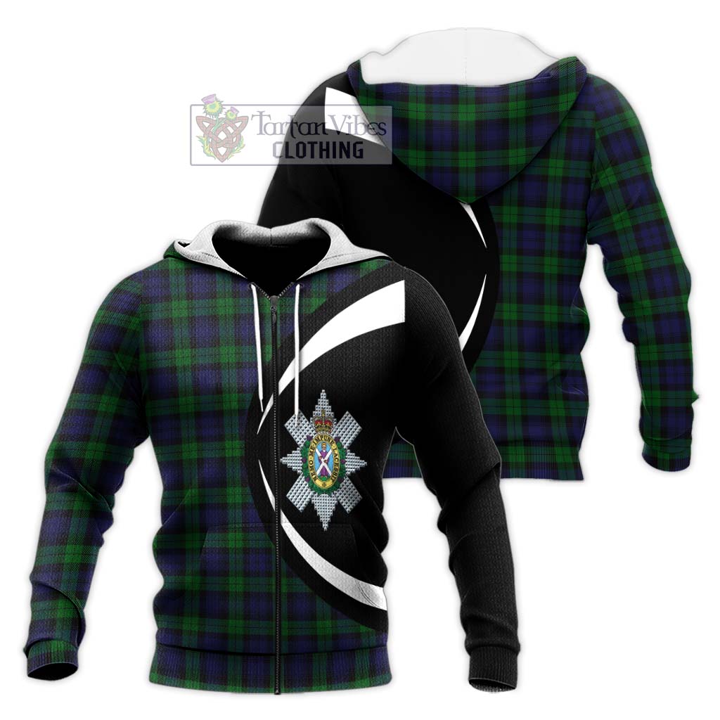 Black Watch Tartan Knitted Hoodie with Family Crest Circle Style Unisex Knitted Zip Hoodie - Tartan Vibes Clothing