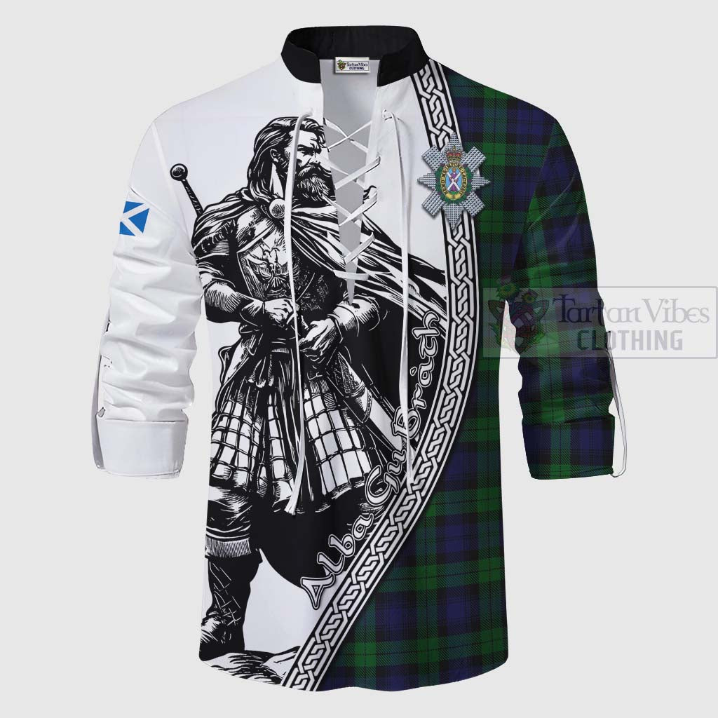 Tartan Vibes Clothing Black Watch Tartan Clan Crest Ghillie Kilt Shirt with Highlander Warrior Celtic Style