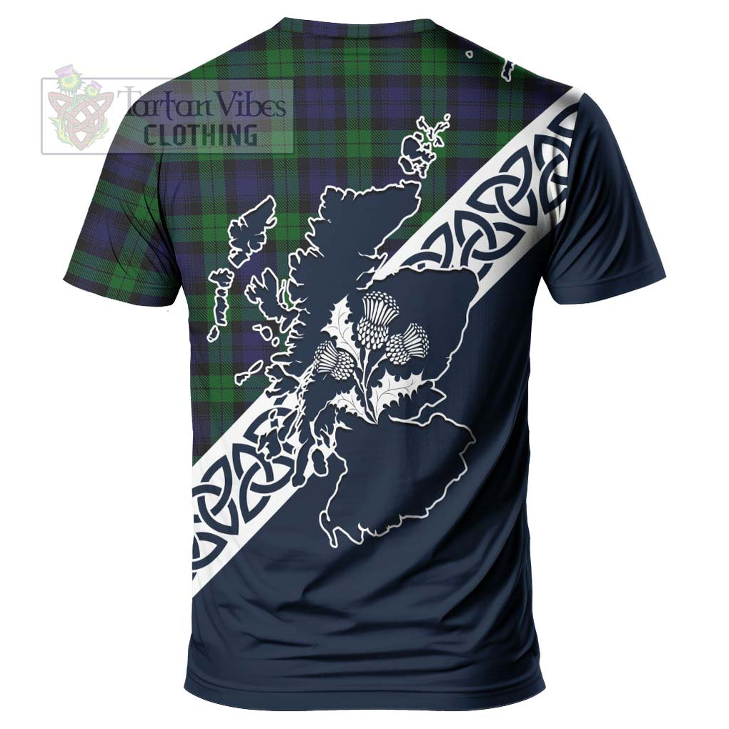 Black Watch Tartan T-Shirt Featuring Thistle and Scotland Map